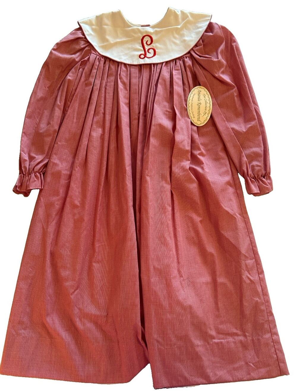 NWT Amanda Remembered Bishop Dress Girls Size 8 Embroidered L Initial Red Check